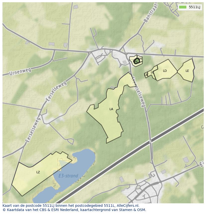 Afbeelding van het postcodegebied 5511 LJ op de kaart.