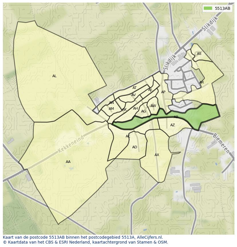 Afbeelding van het postcodegebied 5513 AB op de kaart.