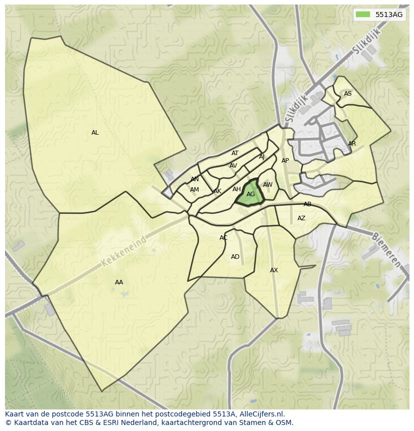 Afbeelding van het postcodegebied 5513 AG op de kaart.