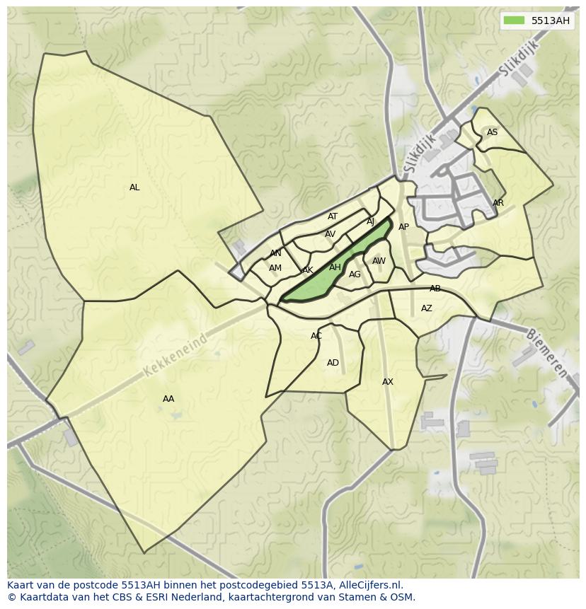 Afbeelding van het postcodegebied 5513 AH op de kaart.