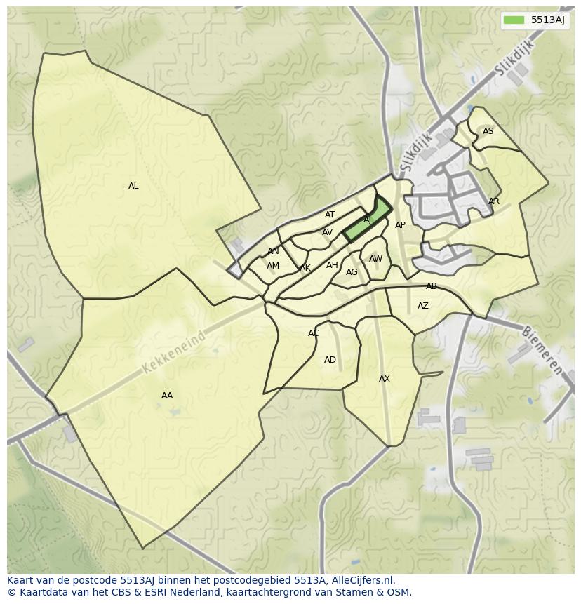 Afbeelding van het postcodegebied 5513 AJ op de kaart.