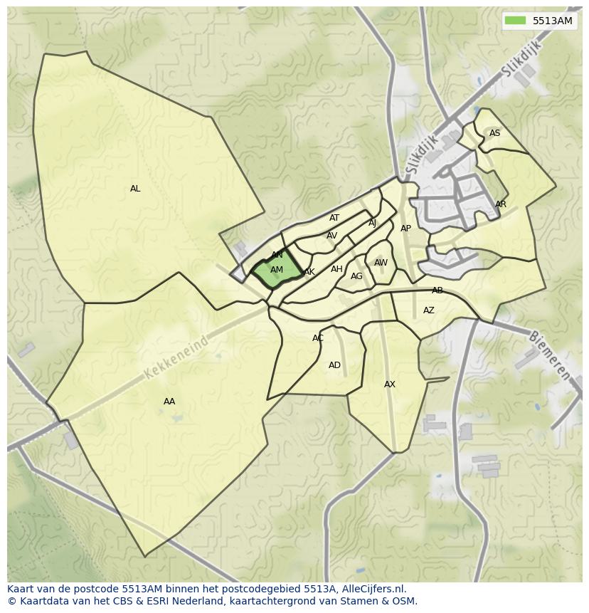 Afbeelding van het postcodegebied 5513 AM op de kaart.