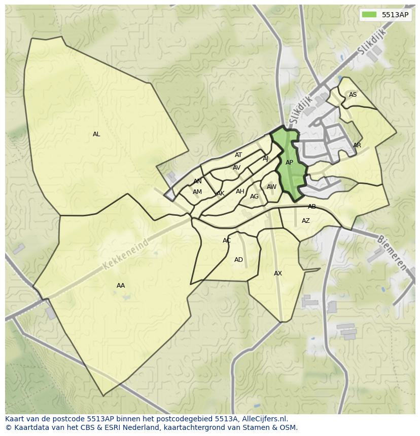 Afbeelding van het postcodegebied 5513 AP op de kaart.