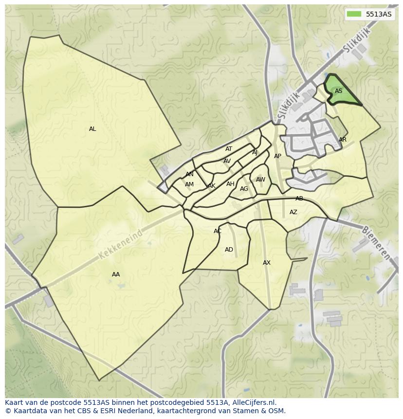 Afbeelding van het postcodegebied 5513 AS op de kaart.
