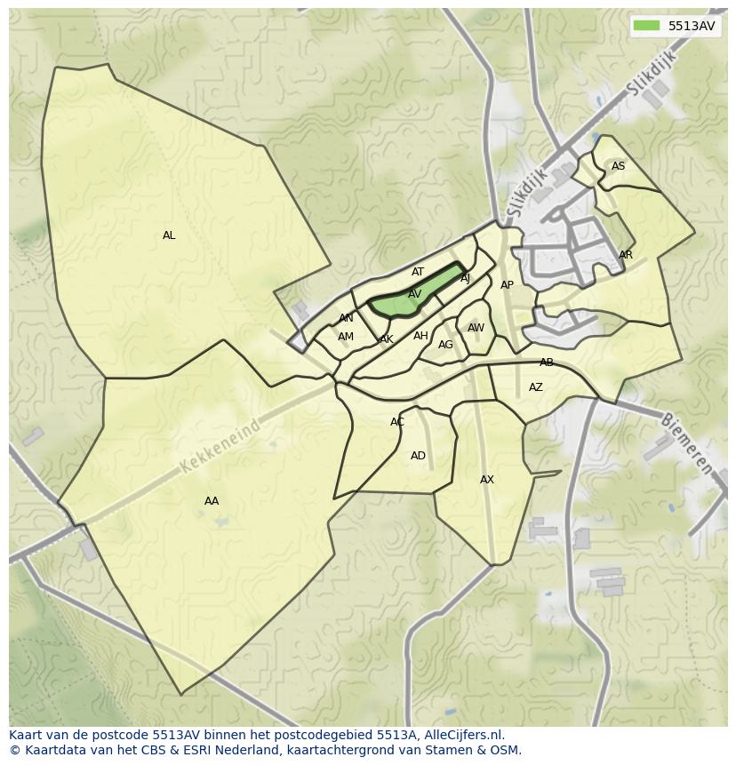 Afbeelding van het postcodegebied 5513 AV op de kaart.