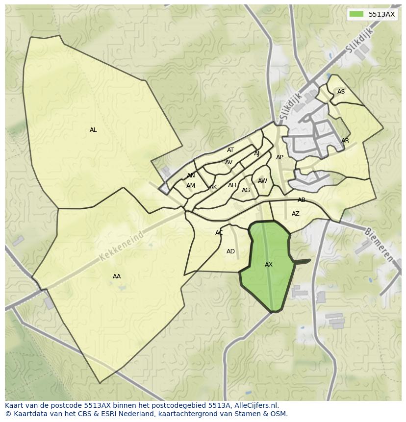 Afbeelding van het postcodegebied 5513 AX op de kaart.
