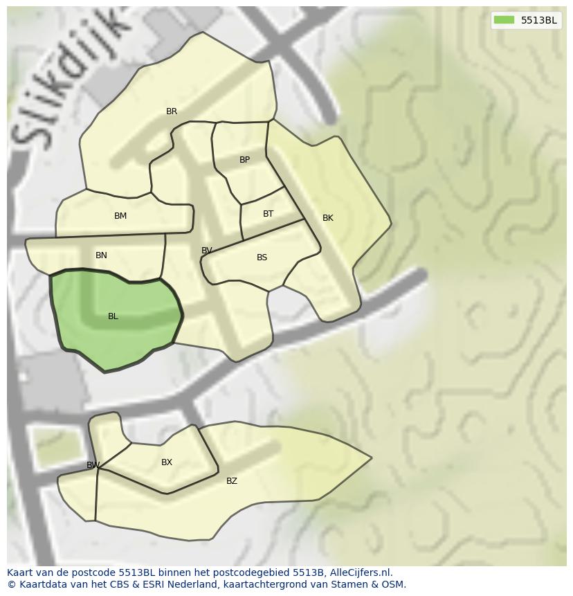 Afbeelding van het postcodegebied 5513 BL op de kaart.