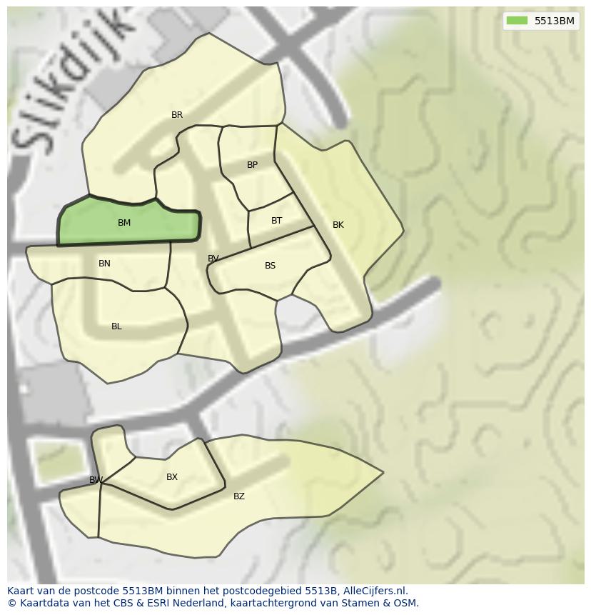 Afbeelding van het postcodegebied 5513 BM op de kaart.