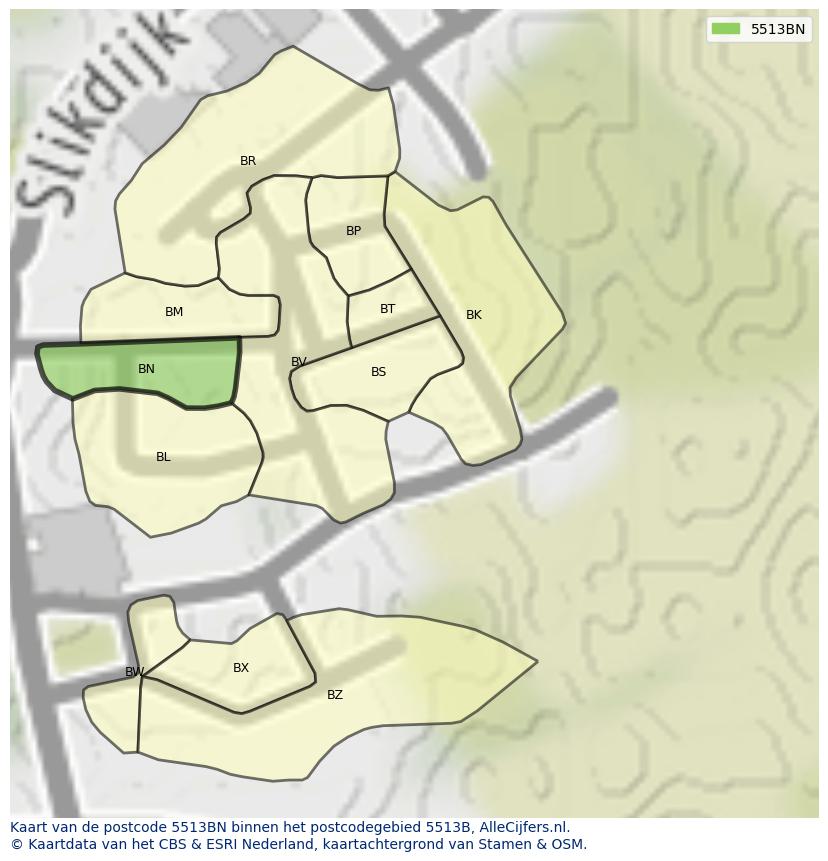 Afbeelding van het postcodegebied 5513 BN op de kaart.