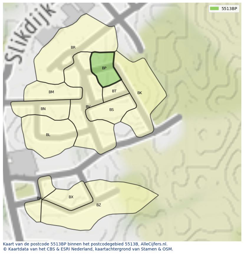 Afbeelding van het postcodegebied 5513 BP op de kaart.