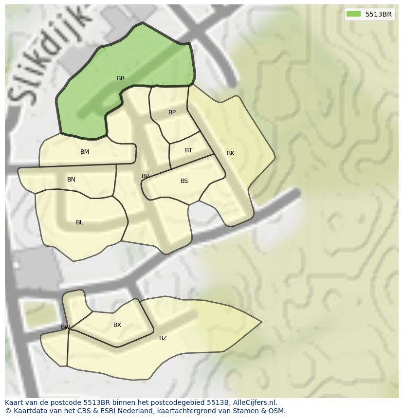 Afbeelding van het postcodegebied 5513 BR op de kaart.