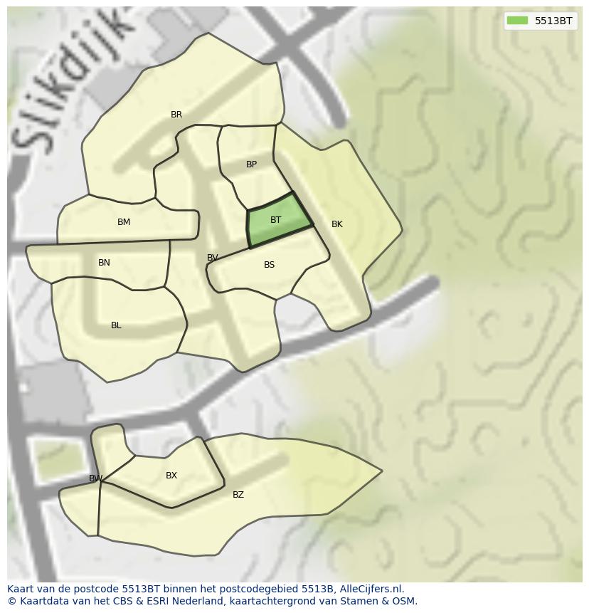 Afbeelding van het postcodegebied 5513 BT op de kaart.