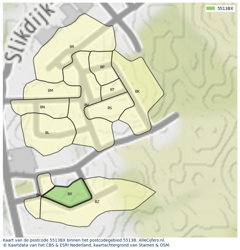 Afbeelding van het postcodegebied 5513 BX op de kaart.