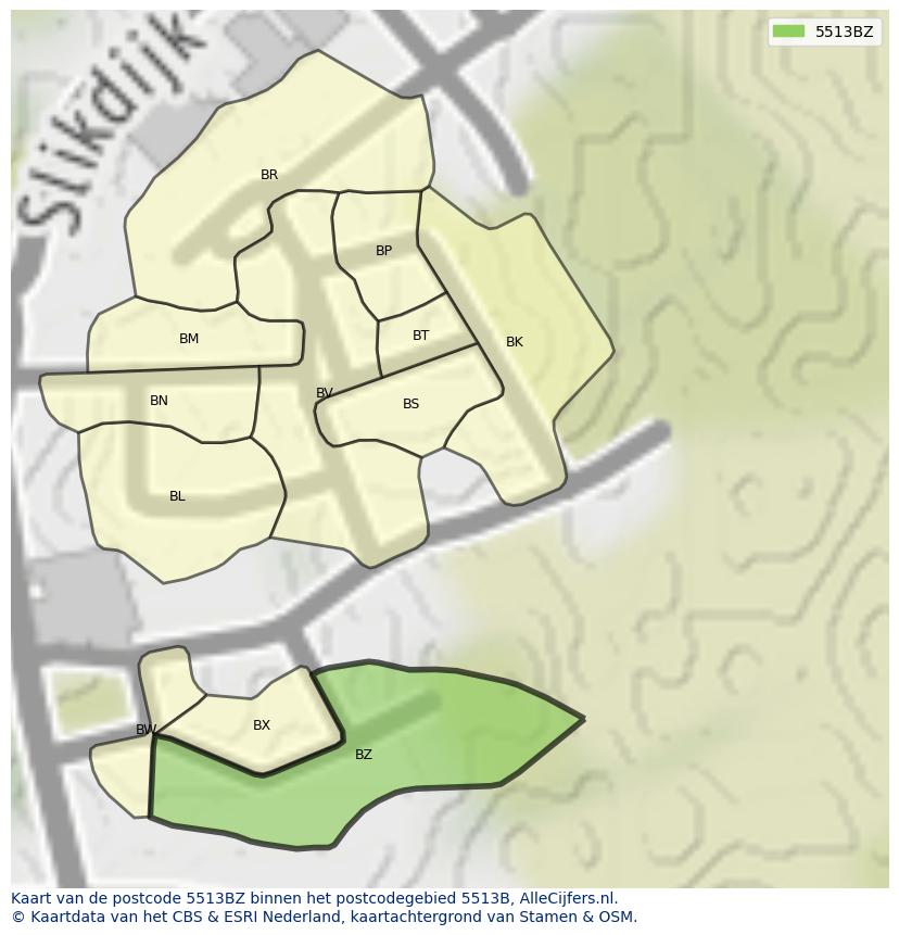 Afbeelding van het postcodegebied 5513 BZ op de kaart.