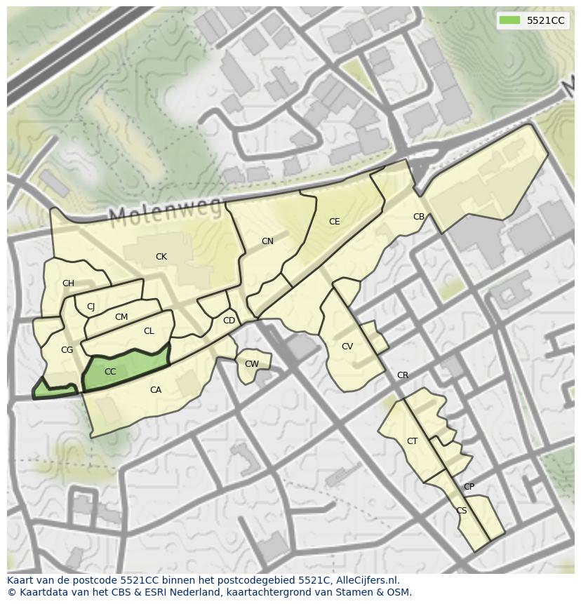 Afbeelding van het postcodegebied 5521 CC op de kaart.