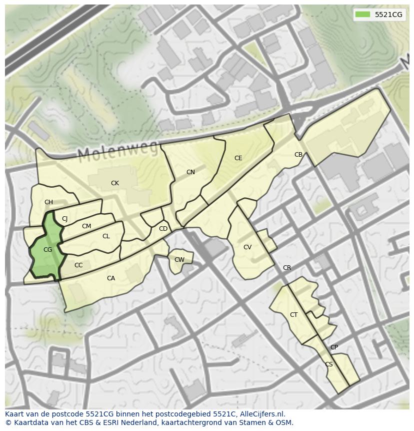 Afbeelding van het postcodegebied 5521 CG op de kaart.