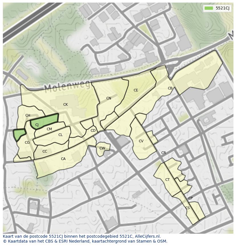 Afbeelding van het postcodegebied 5521 CJ op de kaart.