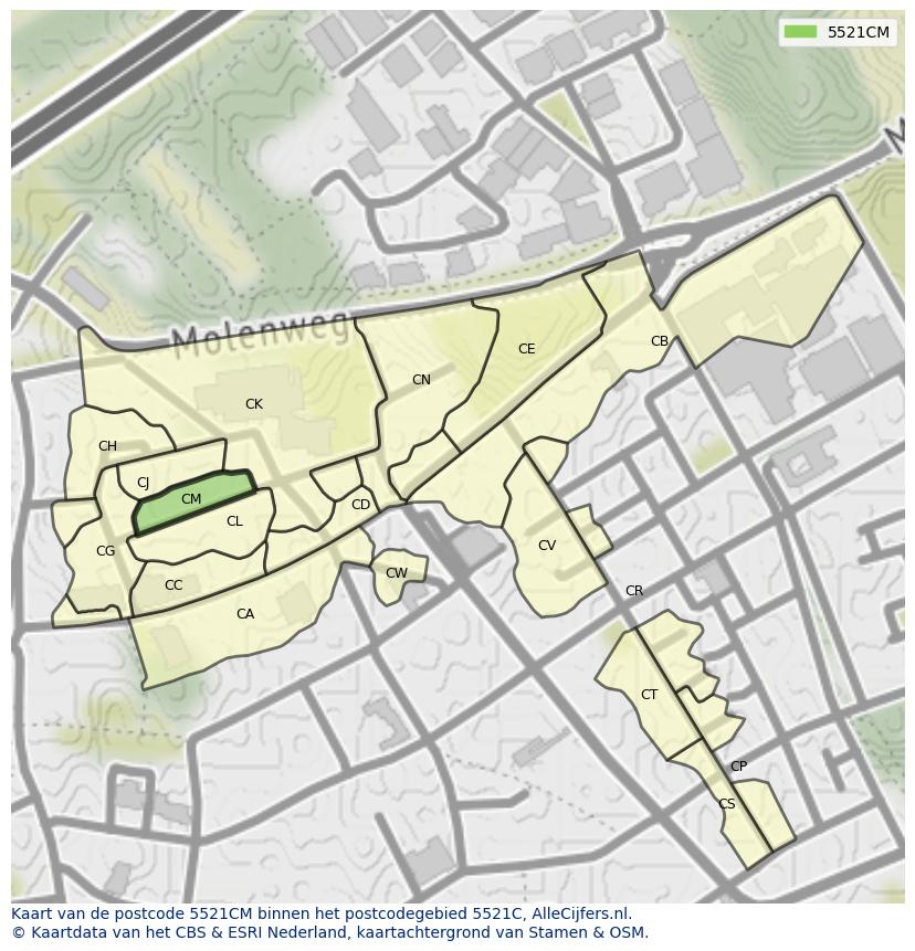 Afbeelding van het postcodegebied 5521 CM op de kaart.