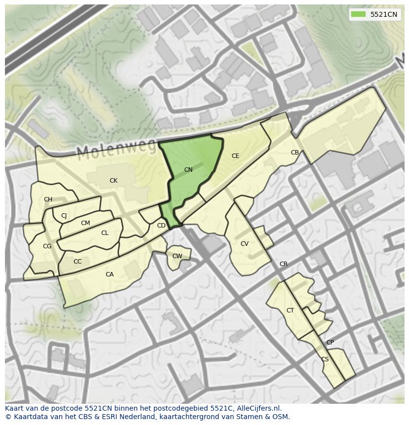 Afbeelding van het postcodegebied 5521 CN op de kaart.