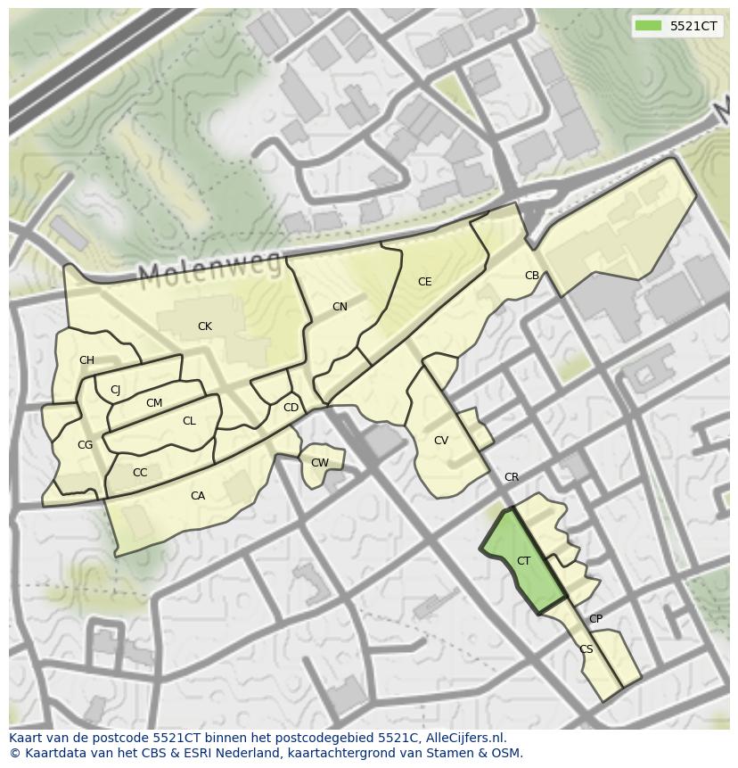 Afbeelding van het postcodegebied 5521 CT op de kaart.