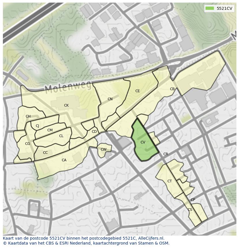Afbeelding van het postcodegebied 5521 CV op de kaart.