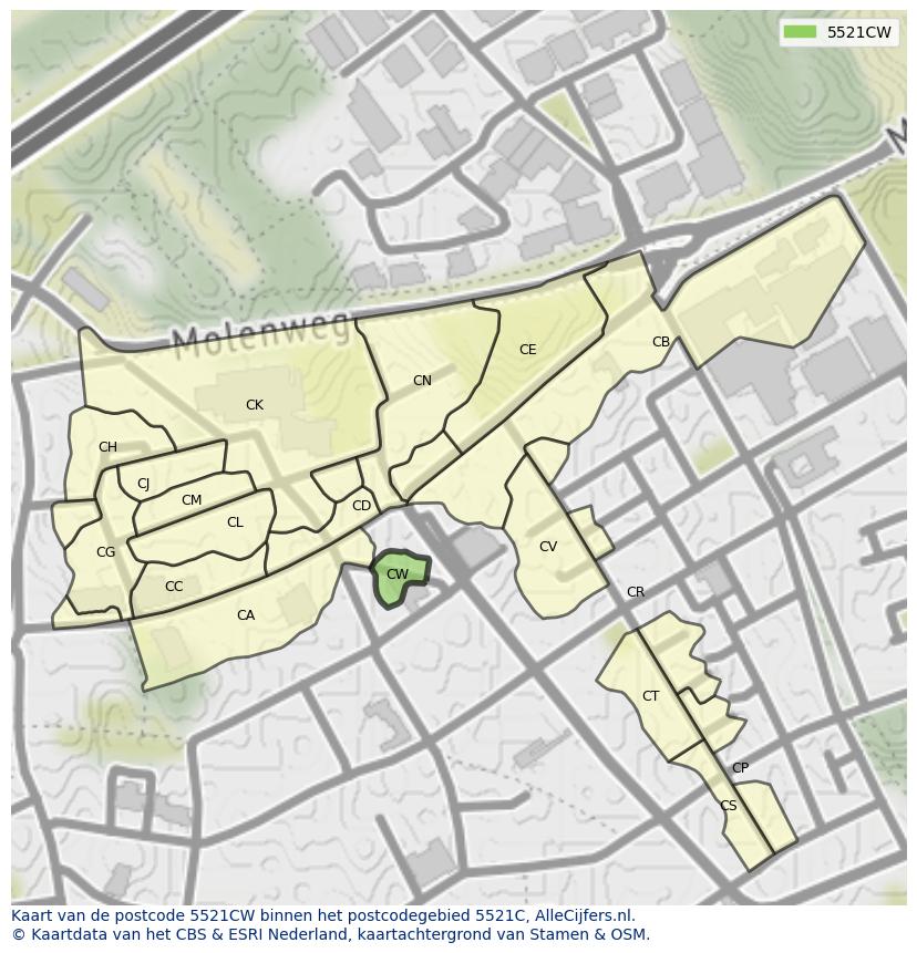 Afbeelding van het postcodegebied 5521 CW op de kaart.