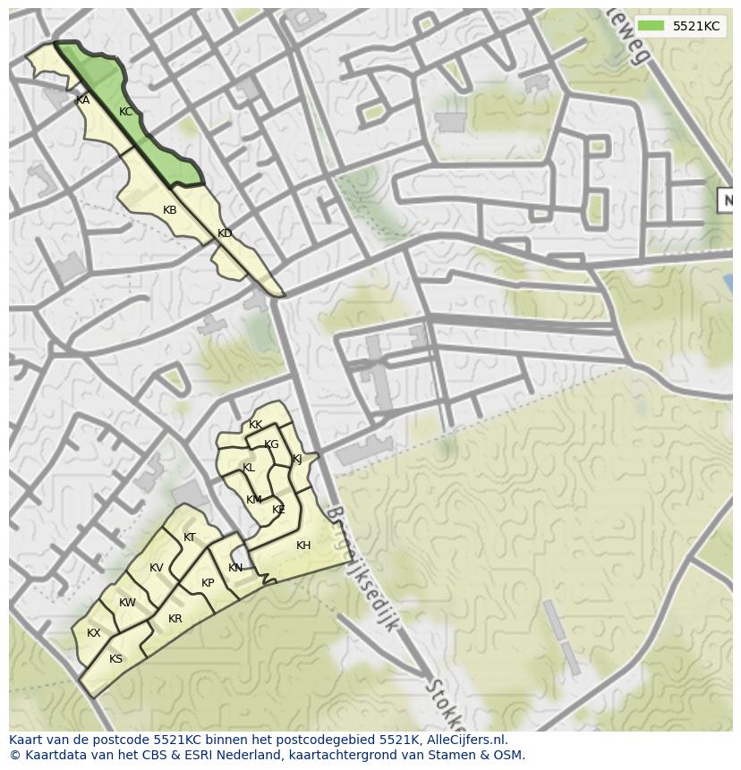 Afbeelding van het postcodegebied 5521 KC op de kaart.