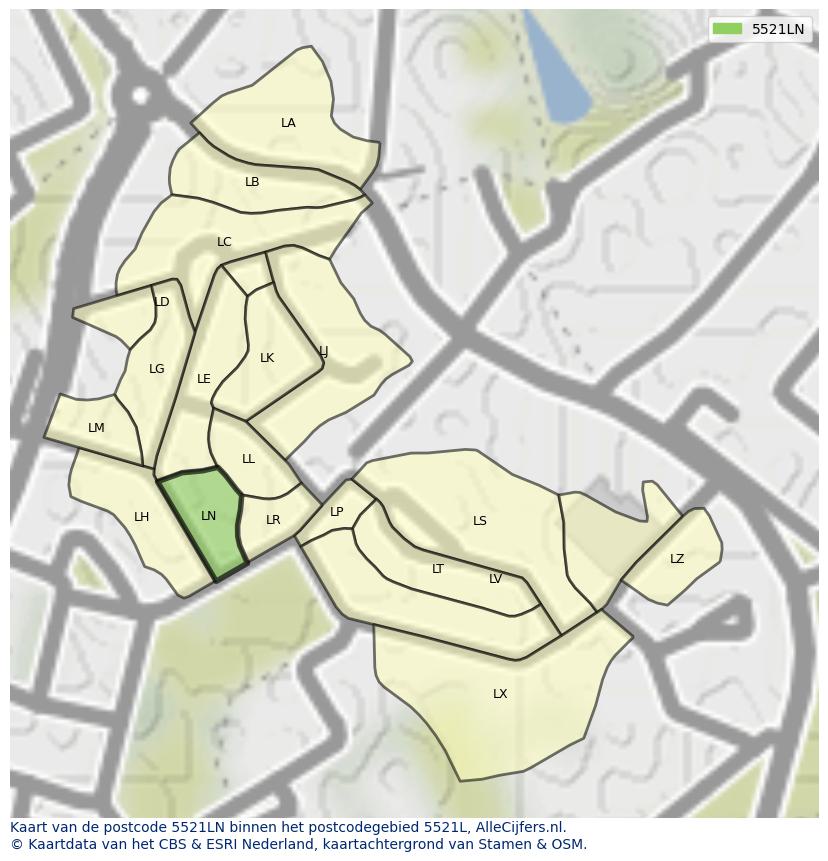 Afbeelding van het postcodegebied 5521 LN op de kaart.