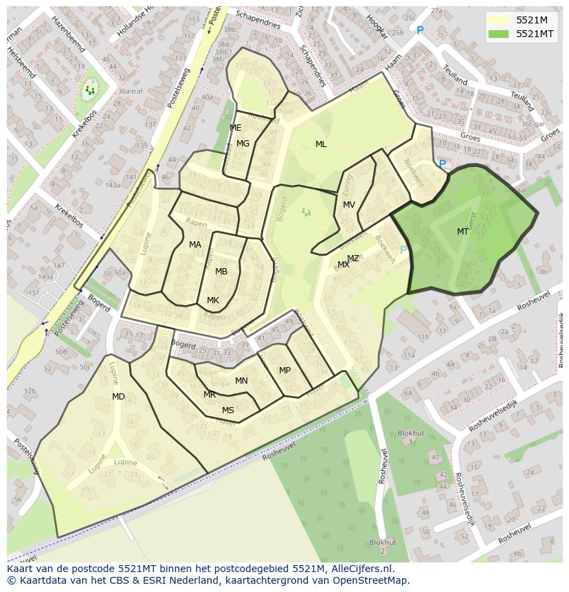 Afbeelding van het postcodegebied 5521 MT op de kaart.