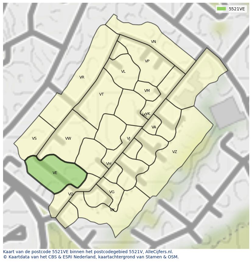 Afbeelding van het postcodegebied 5521 VE op de kaart.