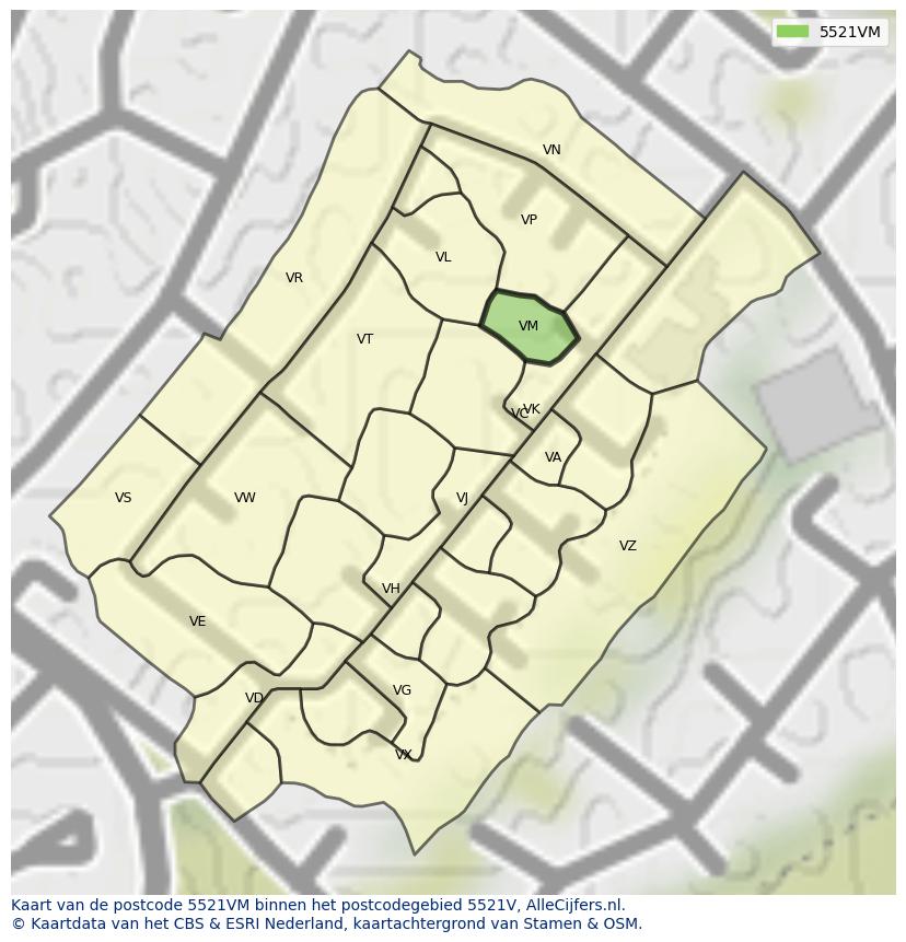 Afbeelding van het postcodegebied 5521 VM op de kaart.
