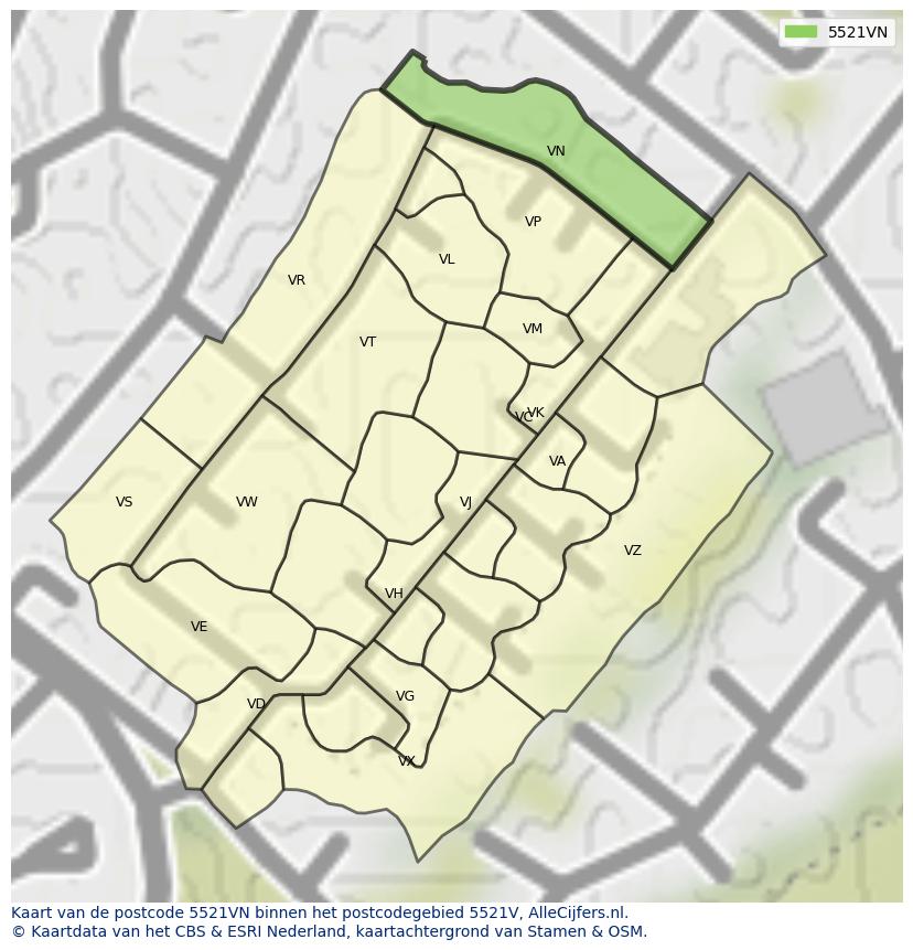 Afbeelding van het postcodegebied 5521 VN op de kaart.