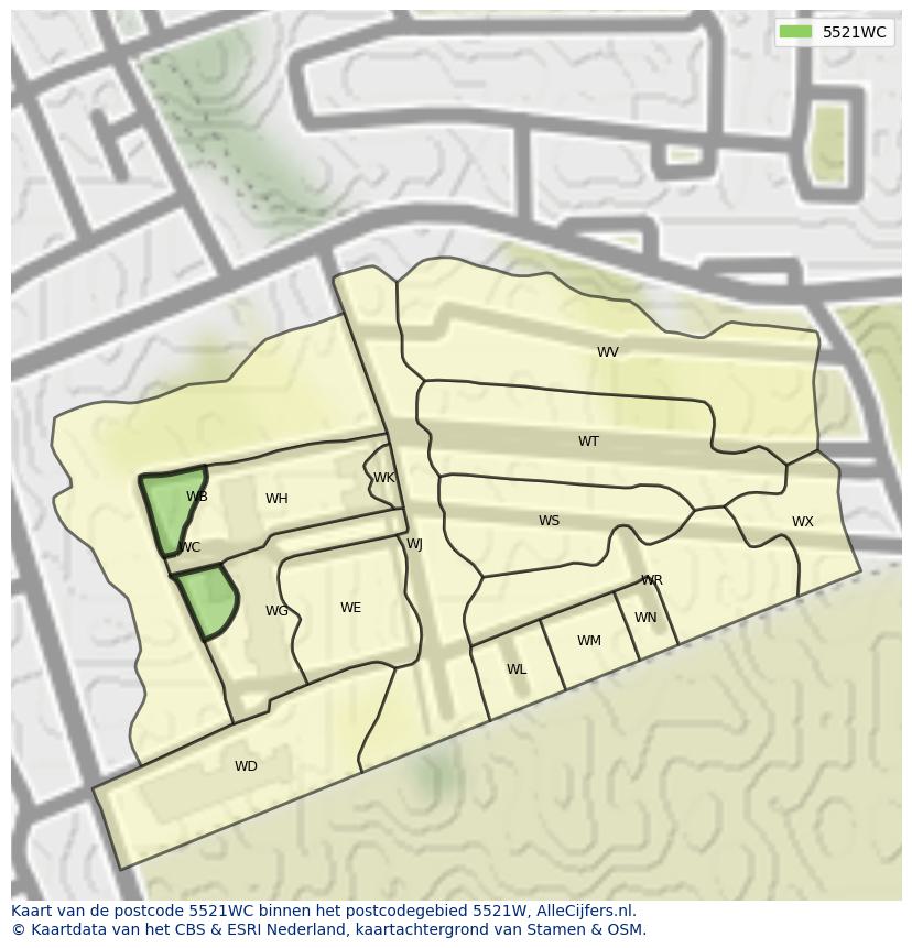 Afbeelding van het postcodegebied 5521 WC op de kaart.