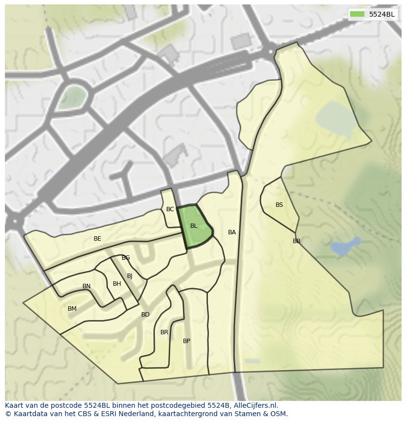 Afbeelding van het postcodegebied 5524 BL op de kaart.