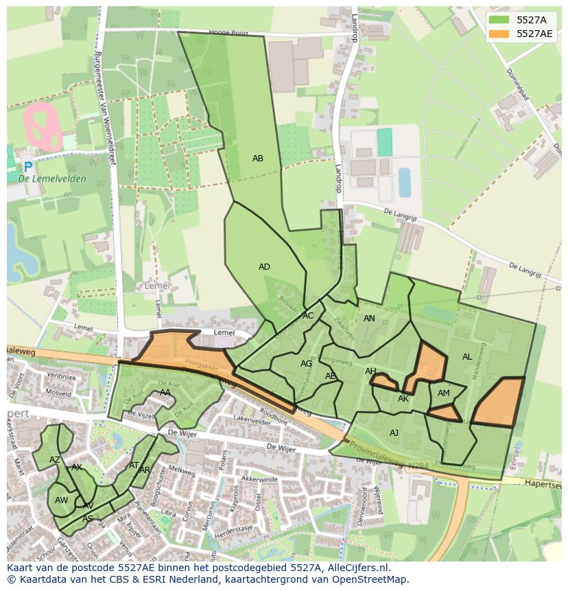 Afbeelding van het postcodegebied 5527 AE op de kaart.