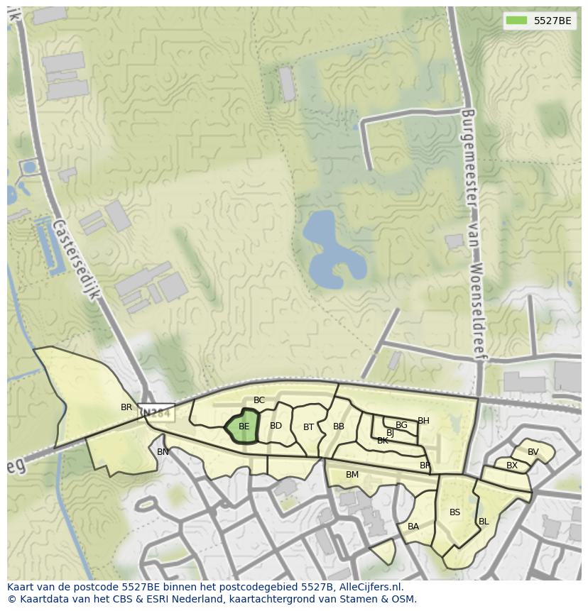 Afbeelding van het postcodegebied 5527 BE op de kaart.