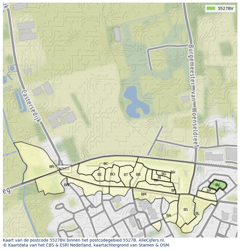 Afbeelding van het postcodegebied 5527 BV op de kaart.