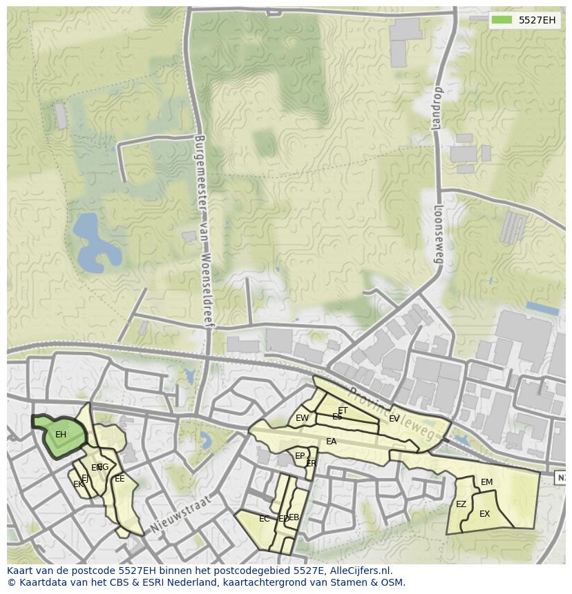 Afbeelding van het postcodegebied 5527 EH op de kaart.