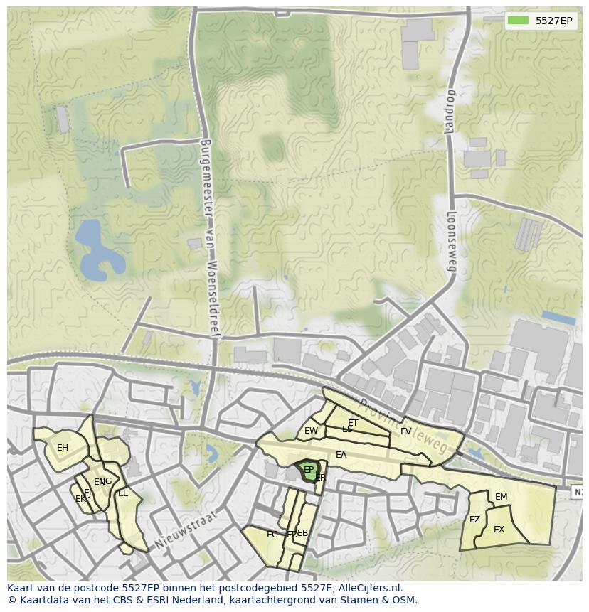 Afbeelding van het postcodegebied 5527 EP op de kaart.