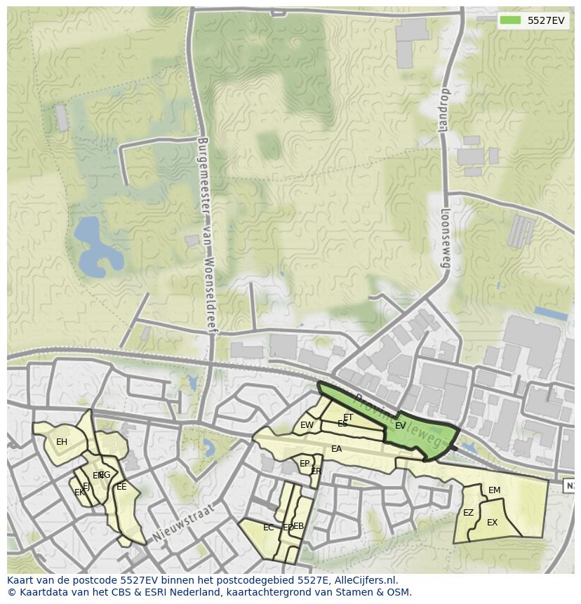Afbeelding van het postcodegebied 5527 EV op de kaart.