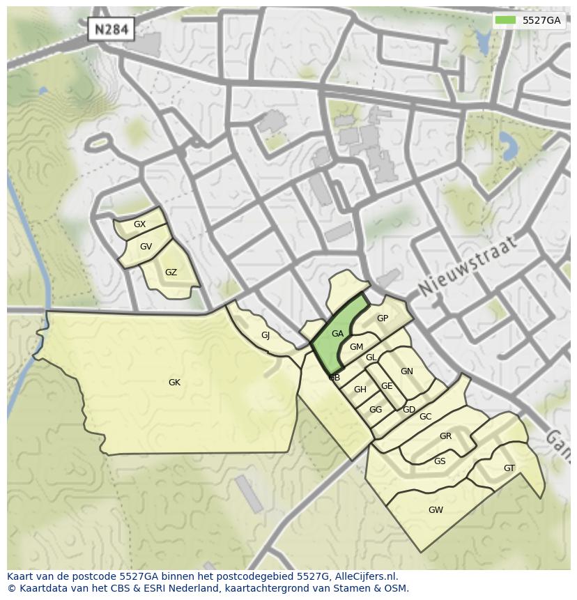 Afbeelding van het postcodegebied 5527 GA op de kaart.
