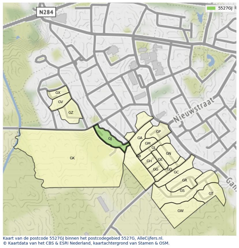 Afbeelding van het postcodegebied 5527 GJ op de kaart.