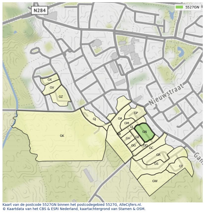 Afbeelding van het postcodegebied 5527 GN op de kaart.