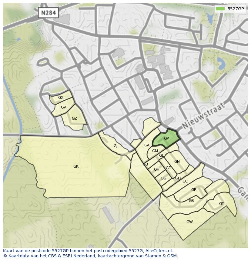 Afbeelding van het postcodegebied 5527 GP op de kaart.