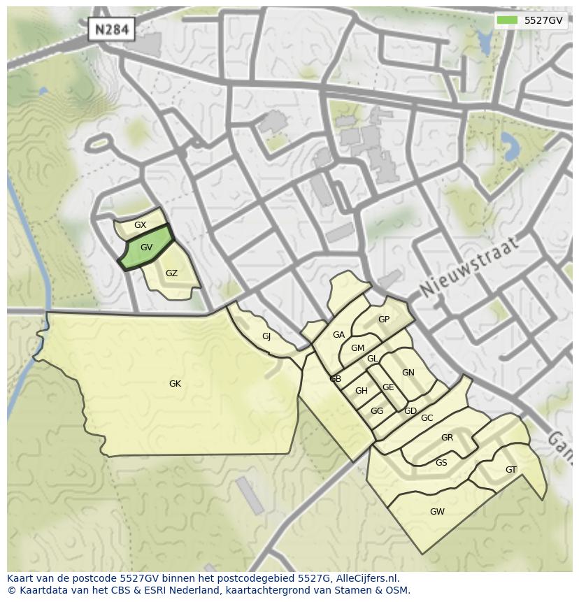 Afbeelding van het postcodegebied 5527 GV op de kaart.