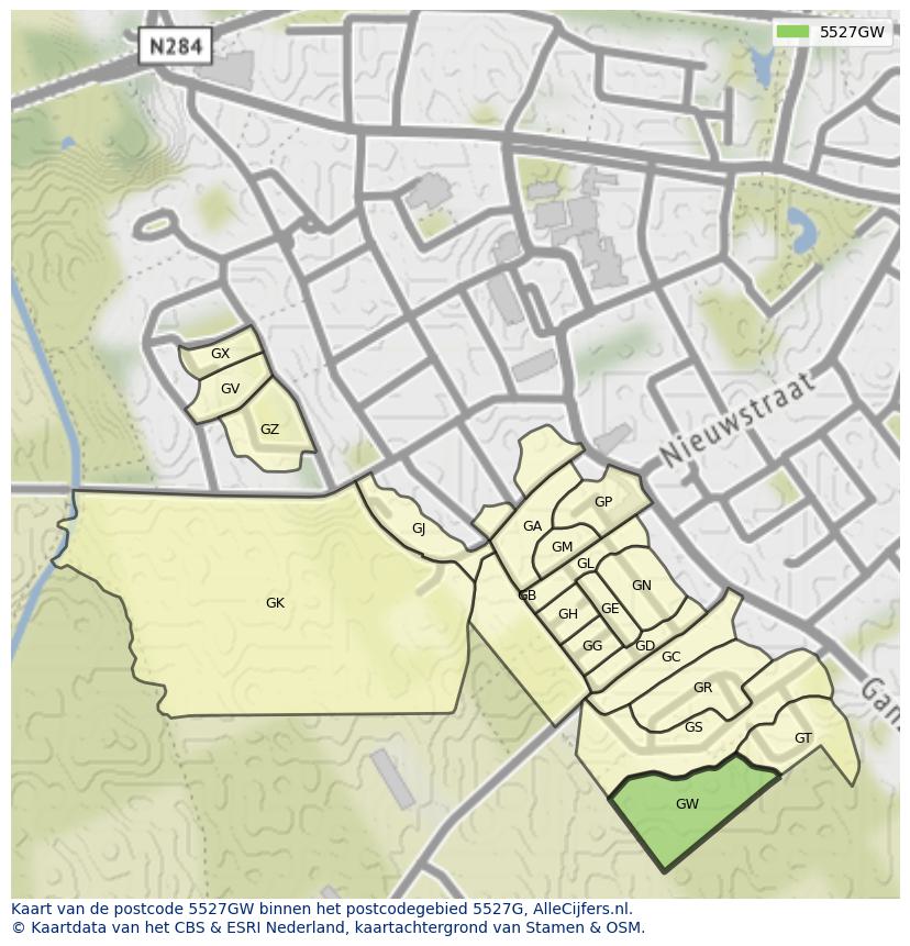 Afbeelding van het postcodegebied 5527 GW op de kaart.