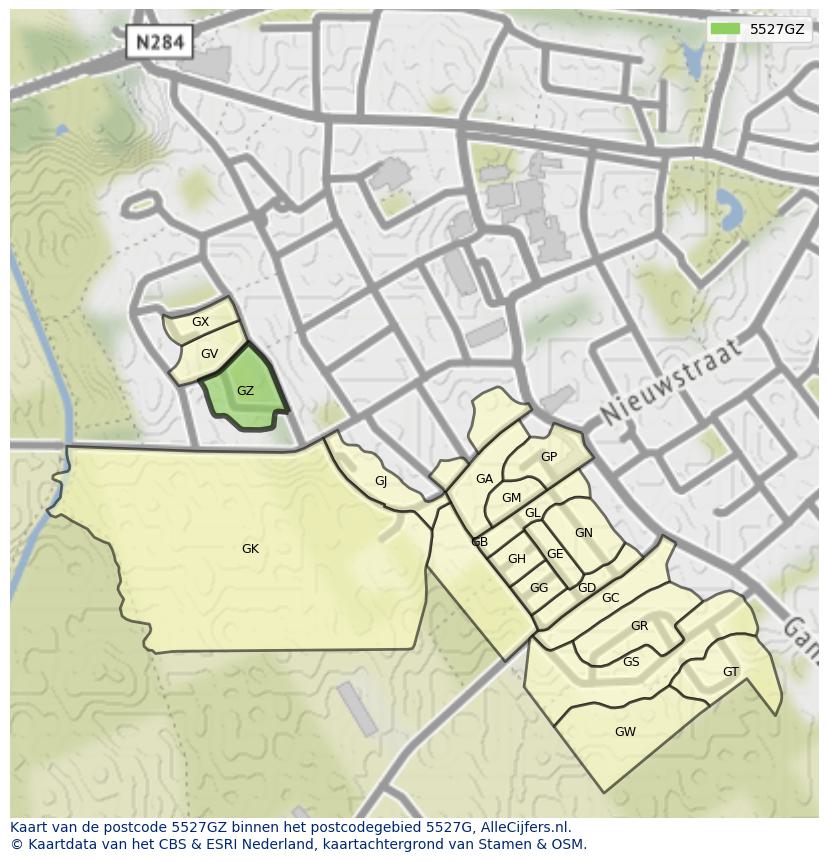 Afbeelding van het postcodegebied 5527 GZ op de kaart.