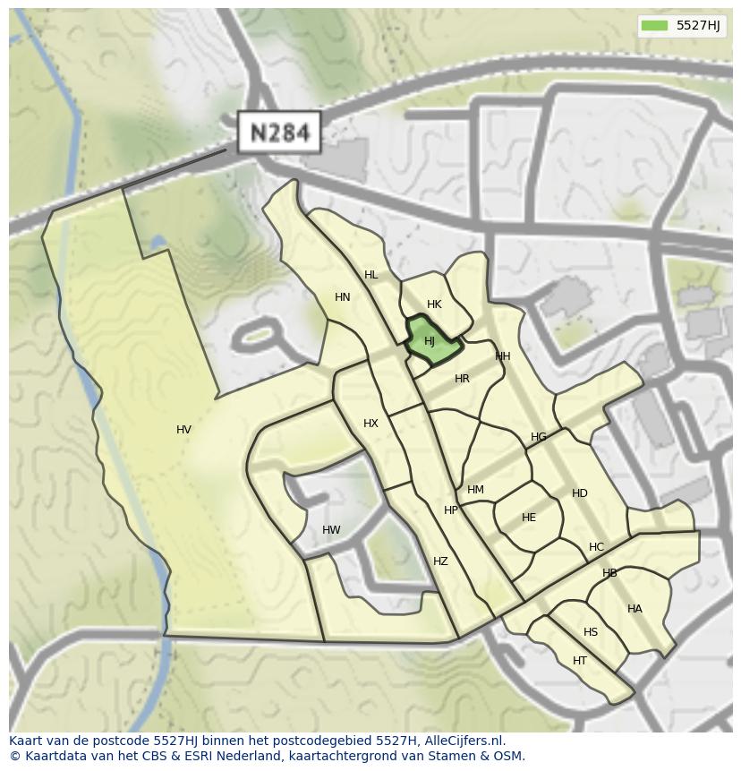 Afbeelding van het postcodegebied 5527 HJ op de kaart.