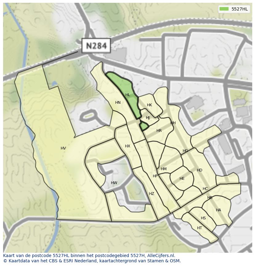 Afbeelding van het postcodegebied 5527 HL op de kaart.