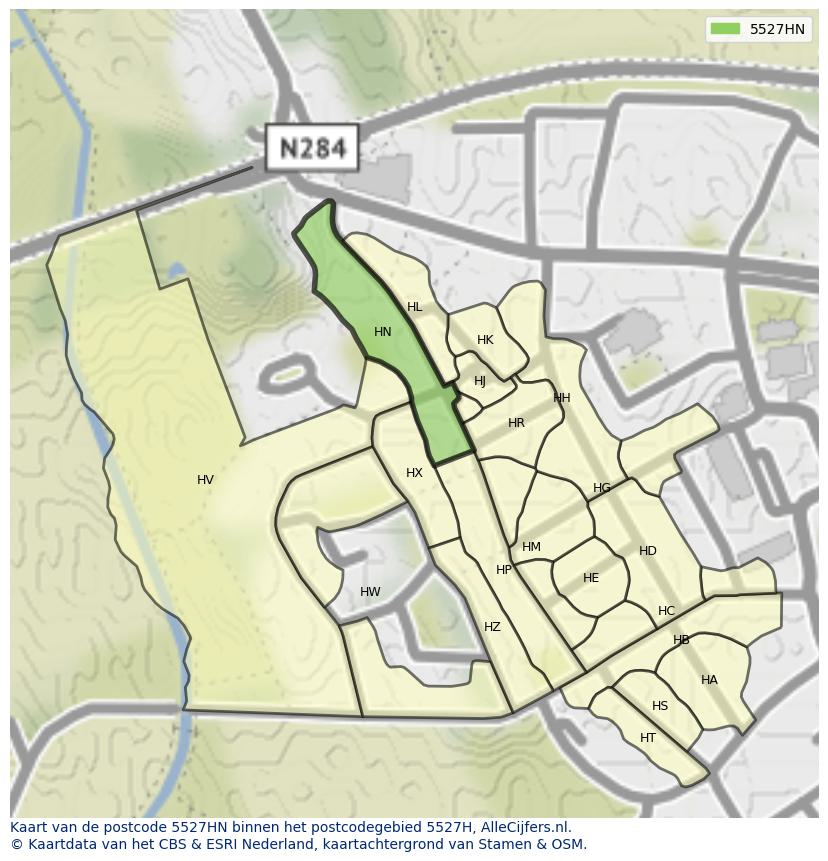 Afbeelding van het postcodegebied 5527 HN op de kaart.